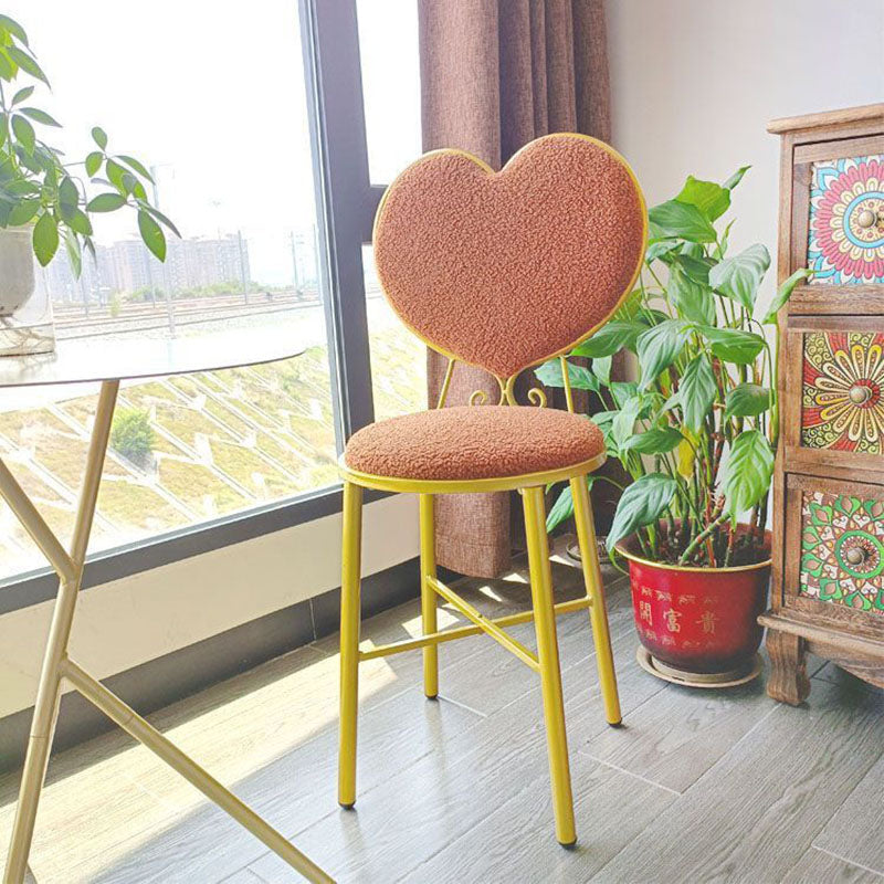 Heart-Shaped Plush Teddy Fur Vanity Stool with Velvet Upholstery and Metal Frame, Foam-Cushioned Backrest — Modern Minimalist Bedroom Chair