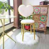 Heart-Shaped Plush Teddy Fur Vanity Stool with Velvet Upholstery and Metal Frame, Foam-Cushioned Backrest — Modern Minimalist Bedroom Chair