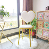 Heart-Shaped Plush Teddy Fur Vanity Stool with Velvet Upholstery and Metal Frame, Foam-Cushioned Backrest — Modern Minimalist Bedroom Chair