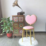 Heart-Shaped Plush Teddy Fur Vanity Stool with Velvet Upholstery and Metal Frame, Foam-Cushioned Backrest — Modern Minimalist Bedroom Chair
