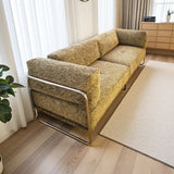 Modern Minimalist Rectangular Cushion with Cat-Scratch-Resistant Leather-Grain Velvet Velour Fabric, Stainless Steel Frame, and Sponge-Padded Backrest & Armrest for Living Room