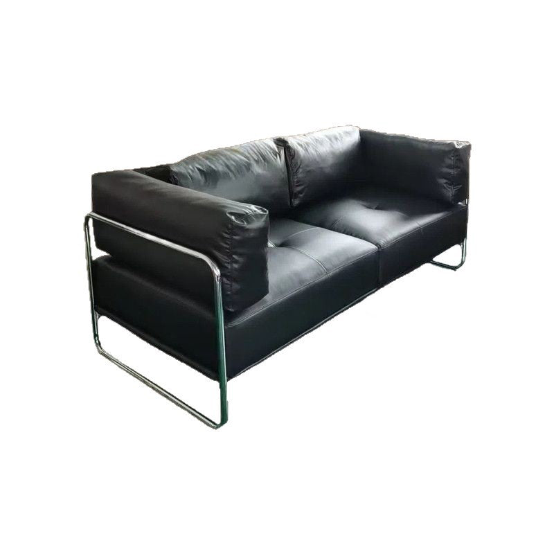 Modern Minimalist Rectangular Cushion with Cat-Scratch-Resistant Leather-Grain Velvet Velour Fabric, Stainless Steel Frame, and Sponge-Padded Backrest & Armrest for Living Room