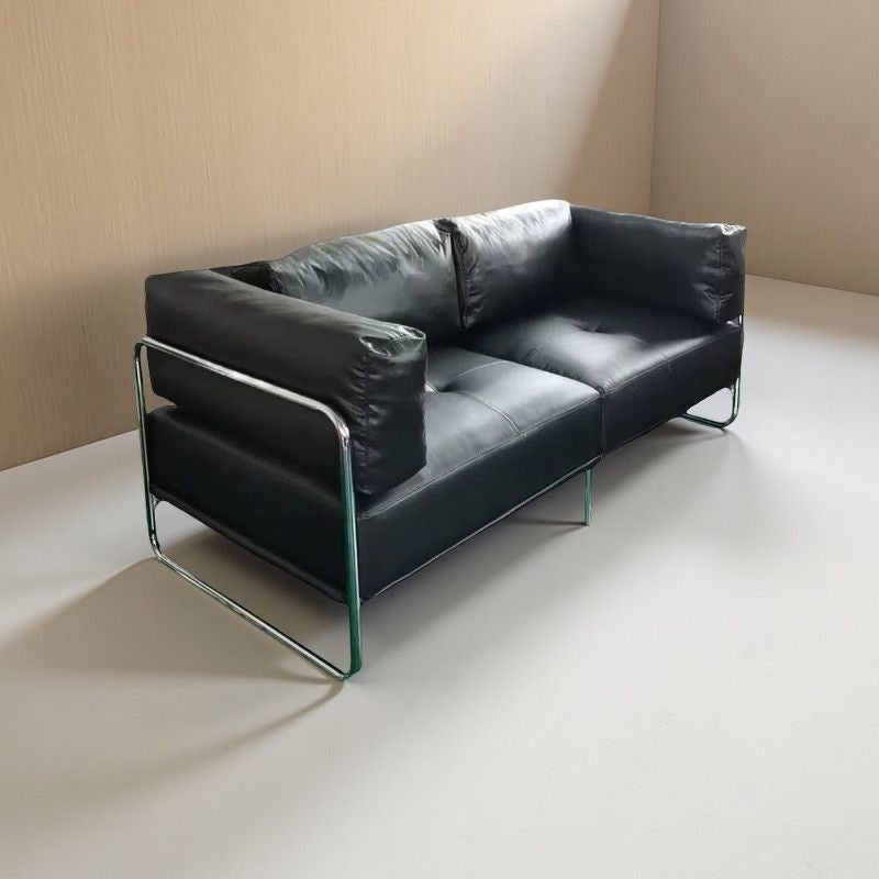 Modern Minimalist Rectangular Cushion with Cat-Scratch-Resistant Leather-Grain Velvet Velour Fabric, Stainless Steel Frame, and Sponge-Padded Backrest & Armrest for Living Room