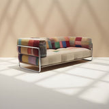 Modern Minimalist Rectangular Cushion with Cat-Scratch-Resistant Leather-Grain Velvet Velour Fabric, Stainless Steel Frame, and Sponge-Padded Backrest & Armrest for Living Room