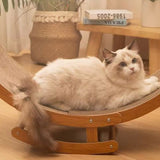 Modern Minimalist Curved Wooden Board Cat Rocking Chair with Corrugated Paper Accents for Living Room