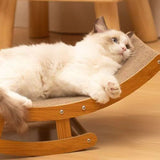 Modern Minimalist Curved Wooden Board Cat Rocking Chair with Corrugated Paper Accents for Living Room