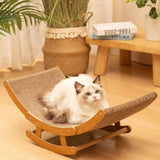 Modern Minimalist Curved Wooden Board Cat Rocking Chair with Corrugated Paper Accents for Living Room