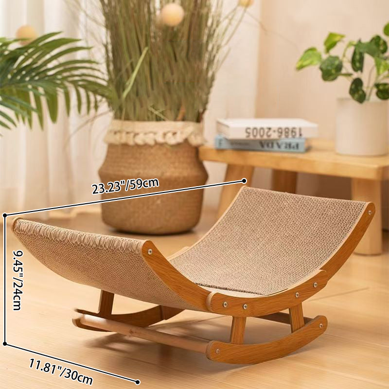 Modern Minimalist Curved Wooden Board Cat Rocking Chair with Corrugated Paper Accents for Living Room
