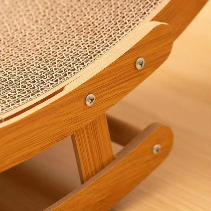 Modern Minimalist Curved Wooden Board Cat Rocking Chair with Corrugated Paper Accents for Living Room