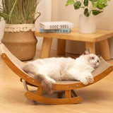 Modern Minimalist Curved Wooden Board Cat Rocking Chair with Corrugated Paper Accents for Living Room