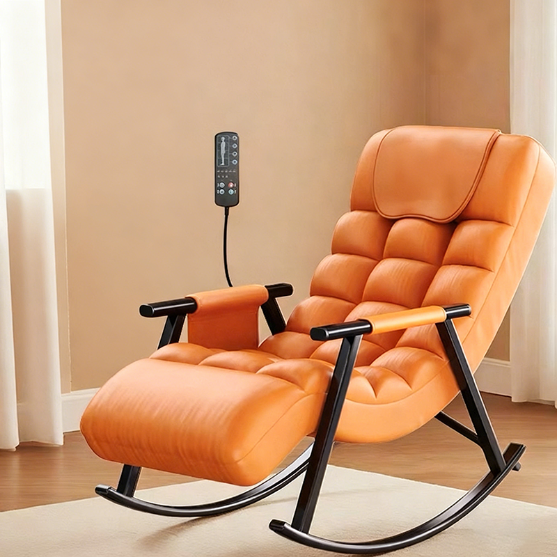 Modern Minimalist Curved Iron Rocking Chair with Tech Fabric and PP Cotton Cushions – Backrest & Armrests for Living Room