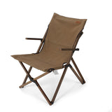 Modern Minimalist Curved Solid Wood Recliner with Fabric Backrest and Foldable Armrests for Garden