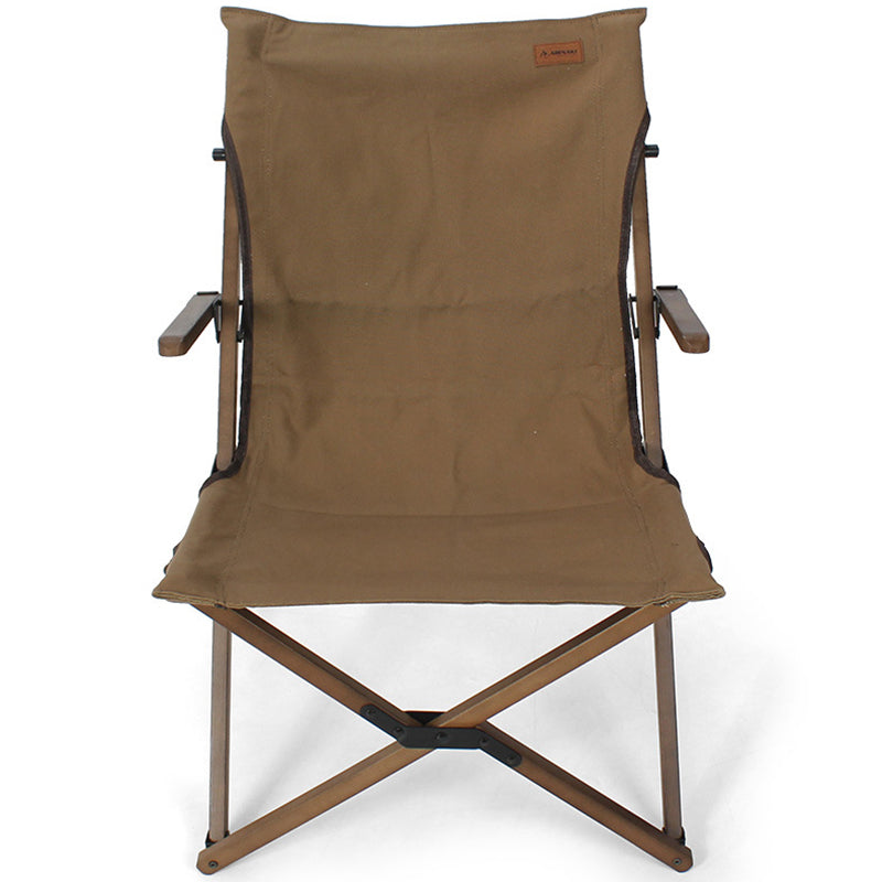 Modern Minimalist Curved Solid Wood Recliner with Fabric Backrest and Foldable Armrests for Garden