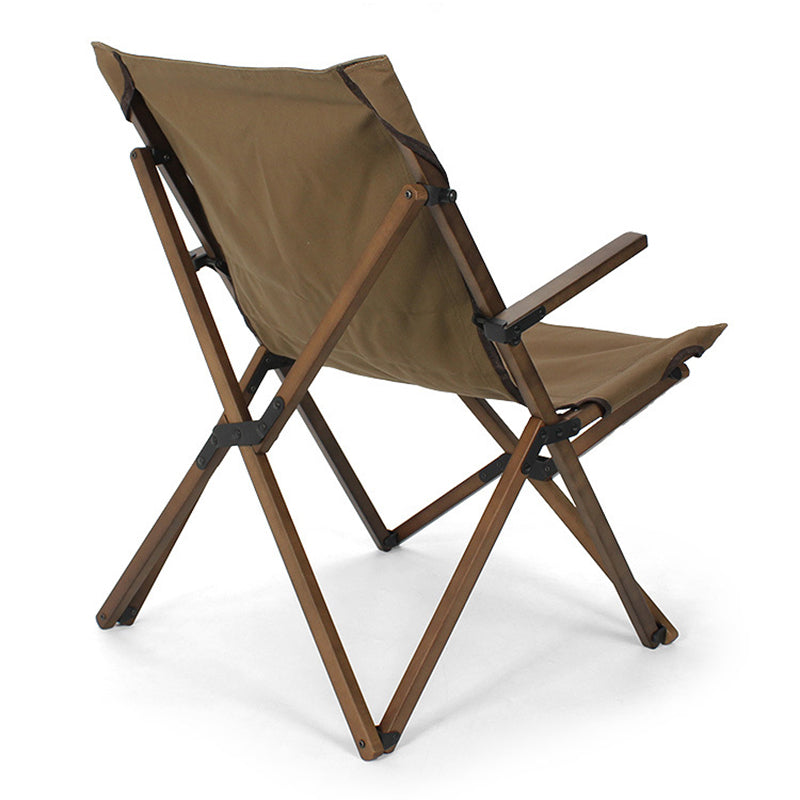 Modern Minimalist Curved Solid Wood Recliner with Fabric Backrest and Foldable Armrests for Garden