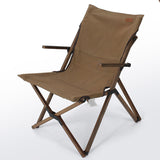 Modern Minimalist Curved Solid Wood Recliner with Fabric Backrest and Foldable Armrests for Garden