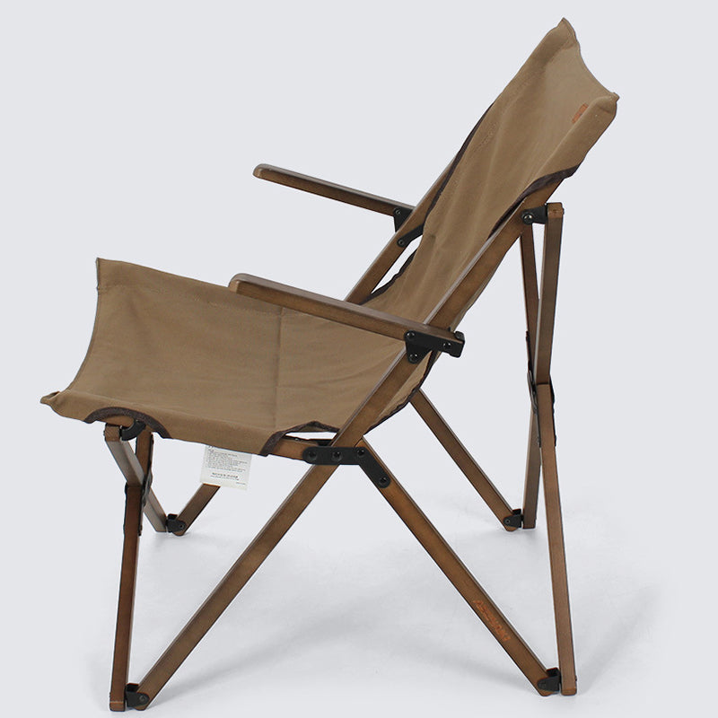 Modern Minimalist Curved Solid Wood Recliner with Fabric Backrest and Foldable Armrests for Garden