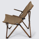 Modern Minimalist Curved Solid Wood Recliner with Fabric Backrest and Foldable Armrests for Garden