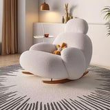 Modern Minimalist Curved Rocking Chair with Faux Rabbit Fur Upholstery, Down-Filled Cushions, Silk-Cotton Fabric, and Solid Wood Frame – Living Room
