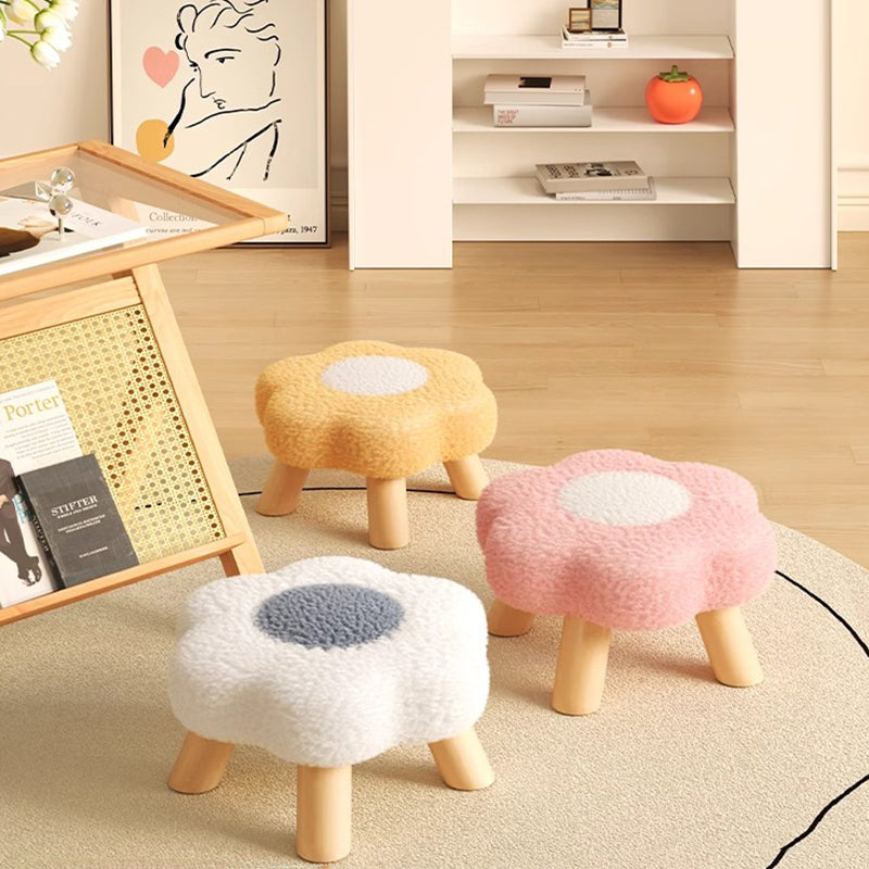 Kids' Flower-Shaped Lamb Fleece Stool - Stackable, Low-Profile, Backless & Armless Contemporary Seating for Living Room & Bedroom