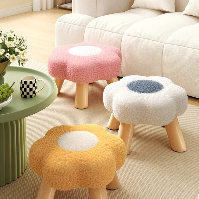 Kids' Flower-Shaped Lamb Fleece Stool - Stackable, Low-Profile, Backless & Armless Contemporary Seating for Living Room & Bedroom