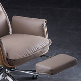 Modern Luxury Genuine Leather Desk Chair with Wood & Aluminum Frame, Rectangular Back, Footrest and Wheels - Ideal for Study and Home Office