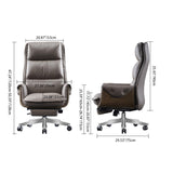 Modern Luxury Genuine Leather Desk Chair with Wood & Aluminum Frame, Rectangular Back, Footrest and Wheels - Ideal for Study and Home Office
