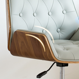 Nordic Contemporary Swivel Desk Chair with Microfiber and Genuine Leather Upholstery, Wood and Steel Square Frame, Armrests and Backrest for Home Office or Study