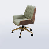 Nordic Contemporary Swivel Desk Chair with Microfiber and Genuine Leather Upholstery, Wood and Steel Square Frame, Armrests and Backrest for Home Office or Study