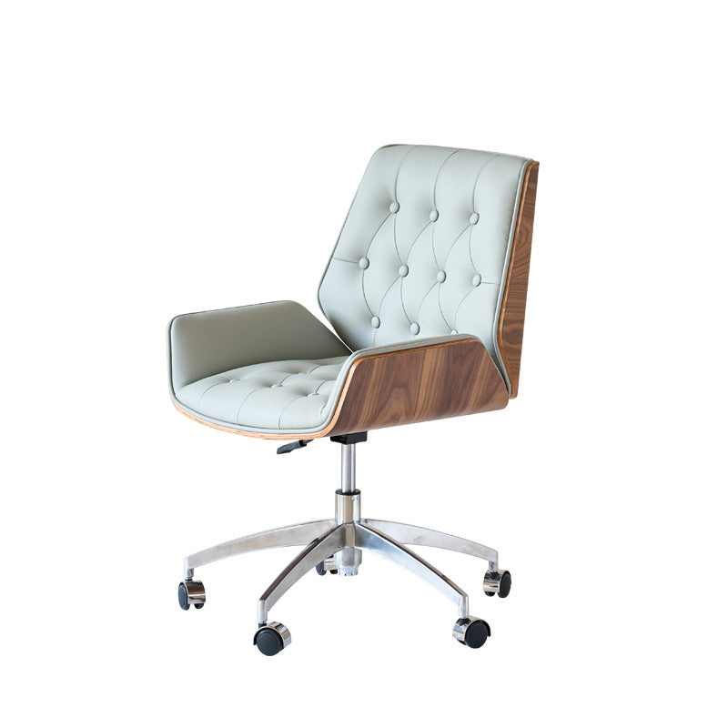 Nordic Contemporary Swivel Desk Chair with Microfiber and Genuine Leather Upholstery, Wood and Steel Square Frame, Armrests and Backrest for Home Office or Study