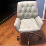 Nordic Contemporary Swivel Desk Chair with Microfiber and Genuine Leather Upholstery, Wood and Steel Square Frame, Armrests and Backrest for Home Office or Study
