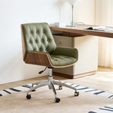 Nordic Contemporary Swivel Desk Chair with Microfiber and Genuine Leather Upholstery, Wood and Steel Square Frame, Armrests and Backrest for Home Office or Study