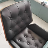 Nordic Contemporary Swivel Desk Chair with Microfiber and Genuine Leather Upholstery, Wood and Steel Square Frame, Armrests and Backrest for Home Office or Study
