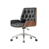 Nordic Contemporary Swivel Desk Chair with Microfiber and Genuine Leather Upholstery, Wood and Steel Square Frame, Armrests and Backrest for Home Office or Study