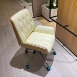 Nordic Contemporary Swivel Desk Chair with Microfiber and Genuine Leather Upholstery, Wood and Steel Square Frame, Armrests and Backrest for Home Office or Study
