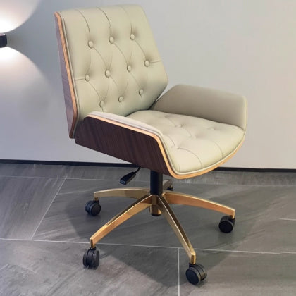 Nordic Contemporary Swivel Desk Chair with Microfiber and Genuine Leather Upholstery, Wood and Steel Square Frame, Armrests and Backrest for Home Office or Study