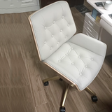 Nordic Contemporary Swivel Desk Chair with Microfiber and Genuine Leather Upholstery, Wood and Steel Square Frame, Armrests and Backrest for Home Office or Study