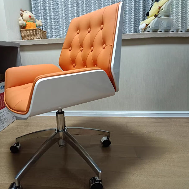 Nordic Contemporary Swivel Desk Chair with Microfiber and Genuine Leather Upholstery, Wood and Steel Square Frame, Armrests and Backrest for Home Office or Study