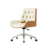 Nordic Contemporary Swivel Desk Chair with Microfiber and Genuine Leather Upholstery, Wood and Steel Square Frame, Armrests and Backrest for Home Office or Study