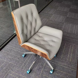 Nordic Contemporary Swivel Desk Chair with Microfiber and Genuine Leather Upholstery, Wood and Steel Square Frame, Armrests and Backrest for Home Office or Study