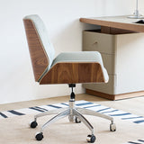 Nordic Contemporary Swivel Desk Chair with Microfiber and Genuine Leather Upholstery, Wood and Steel Square Frame, Armrests and Backrest for Home Office or Study