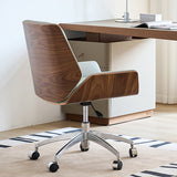 Nordic Contemporary Swivel Desk Chair with Microfiber and Genuine Leather Upholstery, Wood and Steel Square Frame, Armrests and Backrest for Home Office or Study