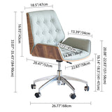 Nordic Contemporary Swivel Desk Chair with Microfiber and Genuine Leather Upholstery, Wood and Steel Square Frame, Armrests and Backrest for Home Office or Study