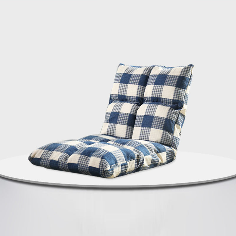 Modern Minimalist Fabric & Cotton Lazy Chair with Metal Frame, Rectangular Checkered Cushions, Adjustable Backrest - Tatami Style for Living Room, Bedroom & Bay Window