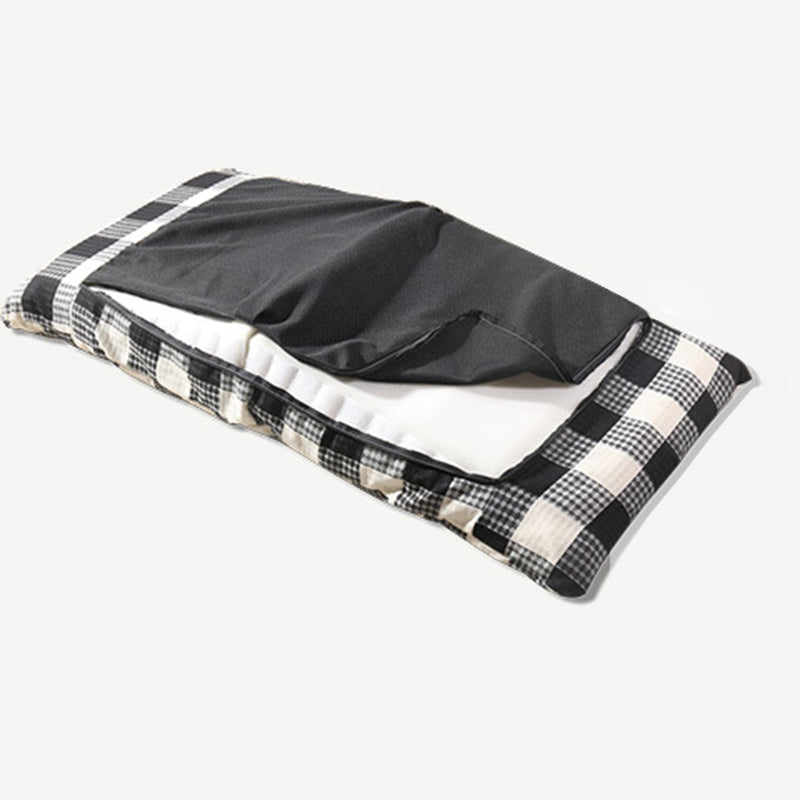 Modern Minimalist Fabric & Cotton Lazy Chair with Metal Frame, Rectangular Checkered Cushions, Adjustable Backrest - Tatami Style for Living Room, Bedroom & Bay Window