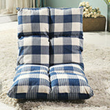 Modern Minimalist Fabric & Cotton Lazy Chair with Metal Frame, Rectangular Checkered Cushions, Adjustable Backrest - Tatami Style for Living Room, Bedroom & Bay Window