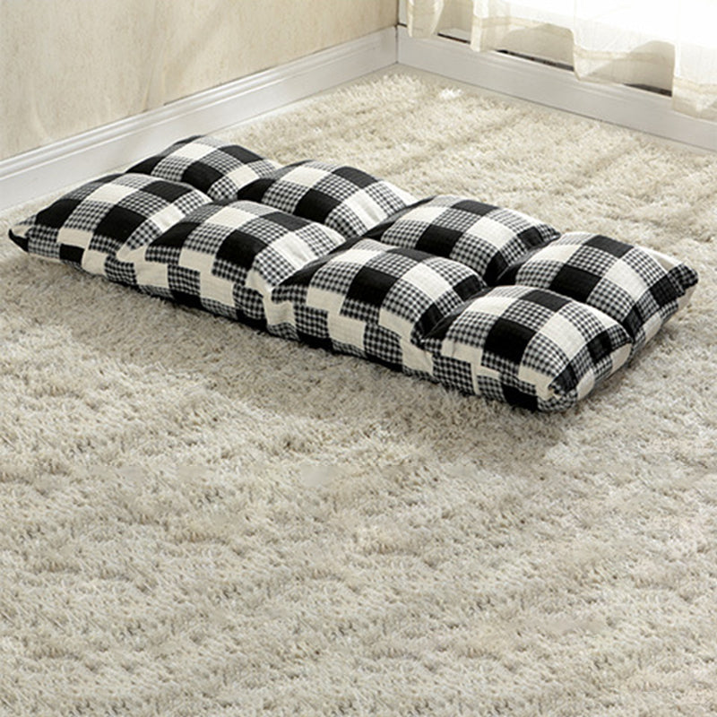 Modern Minimalist Fabric & Cotton Lazy Chair with Metal Frame, Rectangular Checkered Cushions, Adjustable Backrest - Tatami Style for Living Room, Bedroom & Bay Window