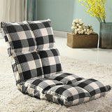 Modern Minimalist Fabric & Cotton Lazy Chair with Metal Frame, Rectangular Checkered Cushions, Adjustable Backrest - Tatami Style for Living Room, Bedroom & Bay Window