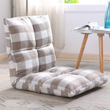 Modern Minimalist Fabric & Cotton Lazy Chair with Metal Frame, Rectangular Checkered Cushions, Adjustable Backrest - Tatami Style for Living Room, Bedroom & Bay Window