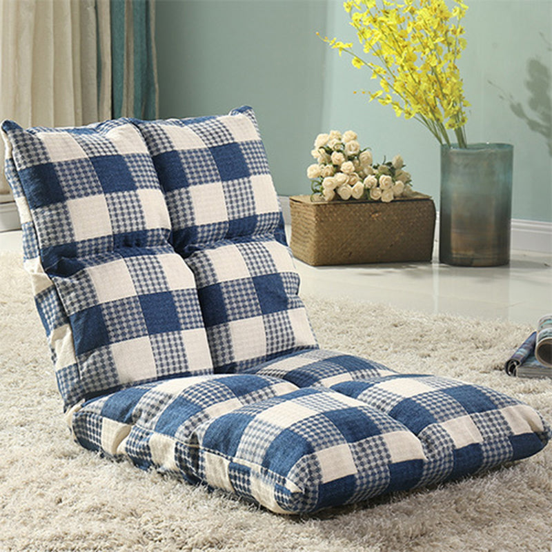 Modern Minimalist Fabric & Cotton Lazy Chair with Metal Frame, Rectangular Checkered Cushions, Adjustable Backrest - Tatami Style for Living Room, Bedroom & Bay Window