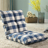 Modern Minimalist Fabric & Cotton Lazy Chair with Metal Frame, Rectangular Checkered Cushions, Adjustable Backrest - Tatami Style for Living Room, Bedroom & Bay Window